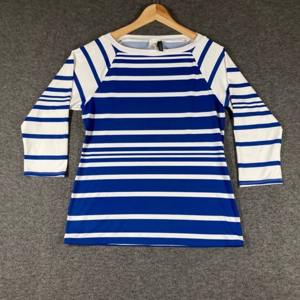 Lauren Ralph Lauren Shirt Womens Extra Large Blue Striped Long Sleeve‎ Nautical